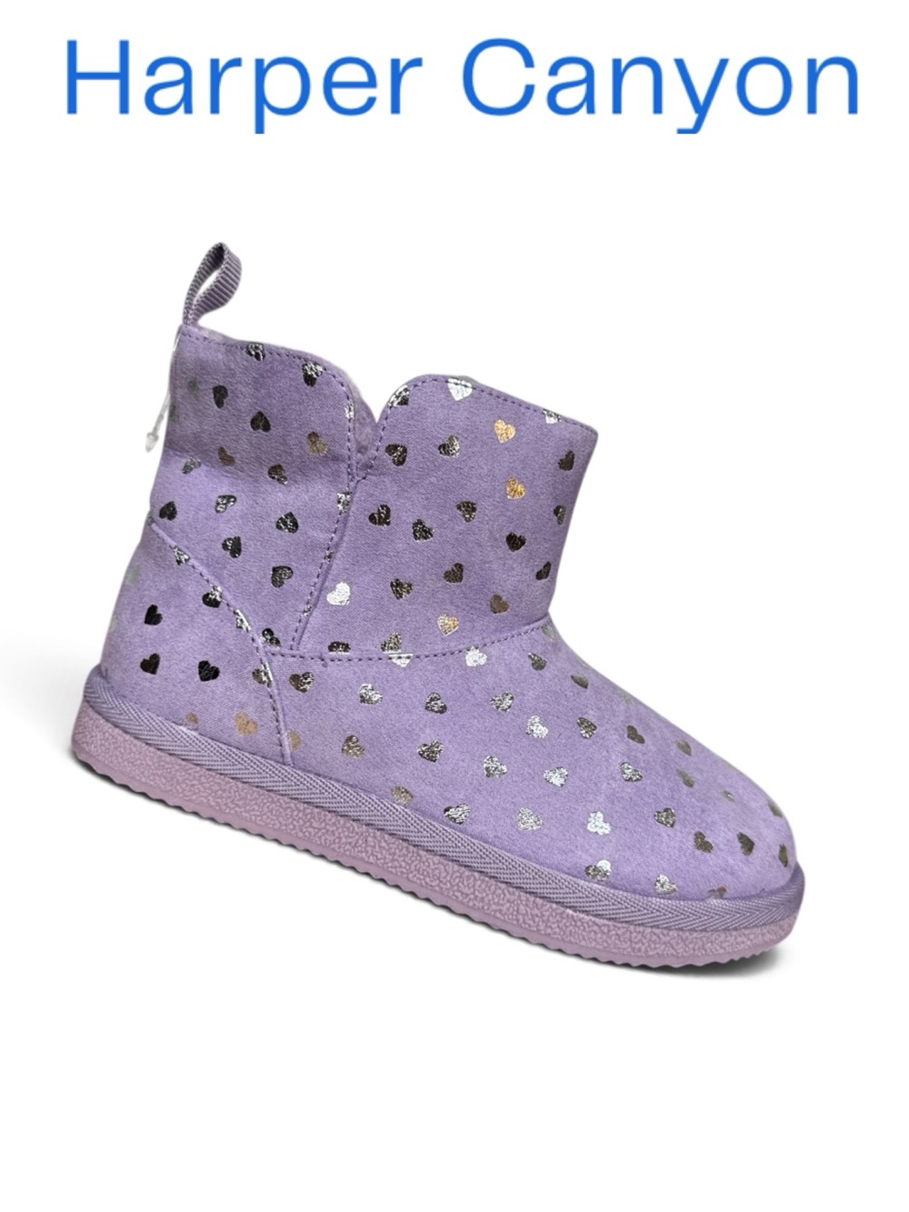 HARPER CANYON LAVENDER FAUX SUEDE METALLIC HEART COZY BOOTS GIRLS SIZE 12